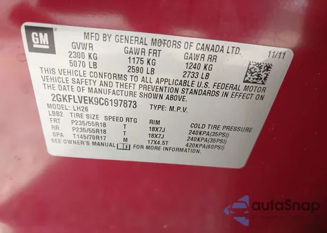 2012 GMC Terrain Slt-1 z USA, uszkodzony, nr VIN 2GKFLVEK9C6197873